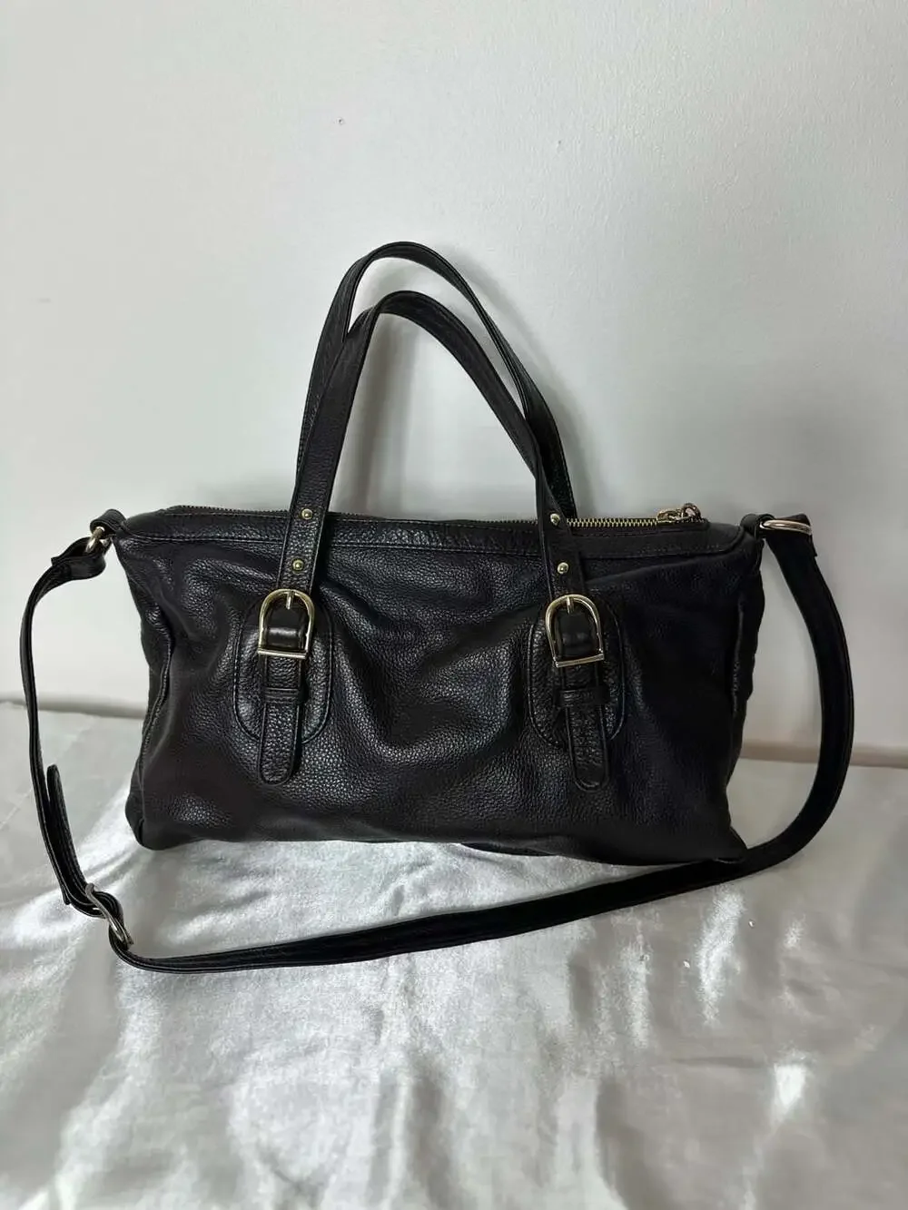 Onna Ehrlich Derin Black Pebbled Leather Satchel Crossbody Bag